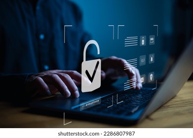 Cybersecurity concept, user privacy security and encryption, secure internet access Future technology and cybernetics, internet security, screen with padlock, login, user and password, cybercrime.