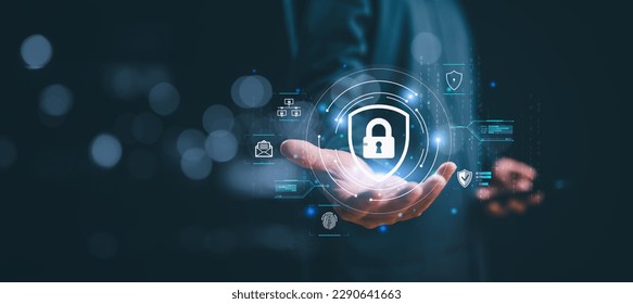 Cybersecurity concept, user privacy security and encryption, secure internet access Future technology and cybernetics, screen padlock. Internet network data protection, anti hacker, cybercrime