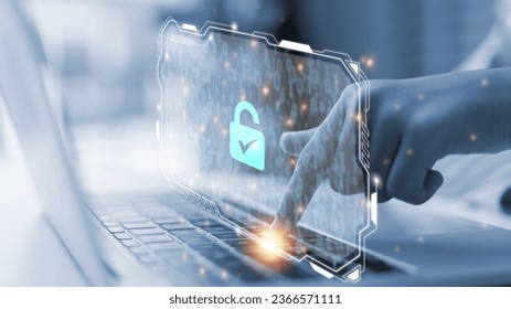 cybersecurity concept, user privacy security and encryption, secure internet access Future technology and cybernetics, screen padlock.