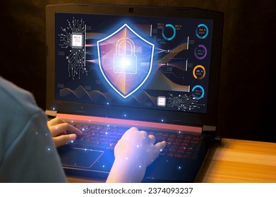 cybersecurity concept, user privacy security and encryption, secure internet access Future technology and cybernetics, screen padlock.