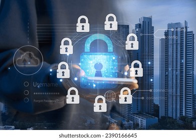 cybersecurity concept, user privacy security and encryption, secure internet access Future technology and cybernetics, screen padlock.