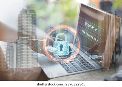 cybersecurity concept, user privacy security and encryption, secure internet access Future technology and cybernetics, screen padlock.