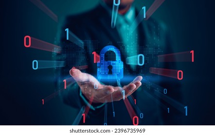 Cybersecurity concept, user privacy security and encryption, secure internet access Future technology and cybernetics, screen padlock. Internet network data protection, anti hacker, cybercrime