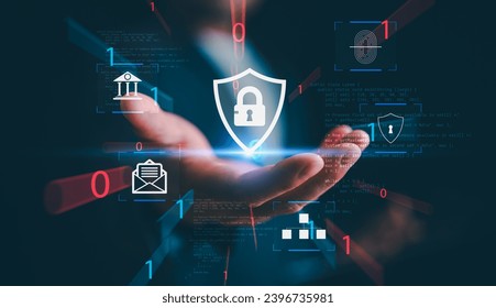 Cybersecurity concept, user privacy security and encryption, secure internet access Future technology and cybernetics, screen padlock. Internet network data protection, anti hacker, cybercrime