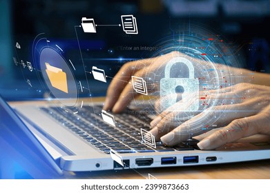 cybersecurity concept, user privacy security and encryption, secure internet access Future technology and cybernetics, screen padlock.