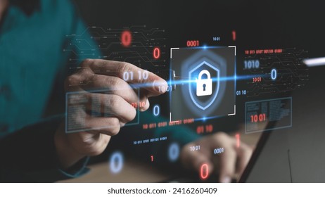 cybersecurity concept, user privacy security and encryption, secure internet access Future technology and cybernetics, screen padlock. protecting personal data on smartphone, virtual screen interfaces
