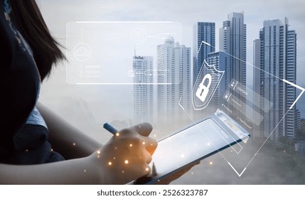 cybersecurity concept, user privacy security and encryption, secure internet access Future technology and cybernetics, screen padlock.	