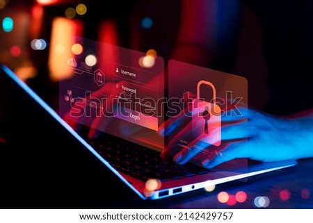 cybersecurity concept, user privacy security and encryption, secure internet access Future technology and cybernetics, screen padlock.