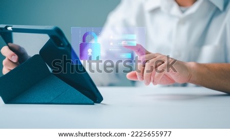 cybersecurity concept, user privacy security and encryption, secure internet access Future technology and cybernetics, internet security, screen with padlock.	