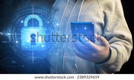 cybersecurity concept, user privacy security and encryption, secure internet access Future technology and cybernetics, screen padlock.