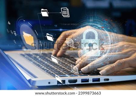cybersecurity concept, user privacy security and encryption, secure internet access Future technology and cybernetics, screen padlock.