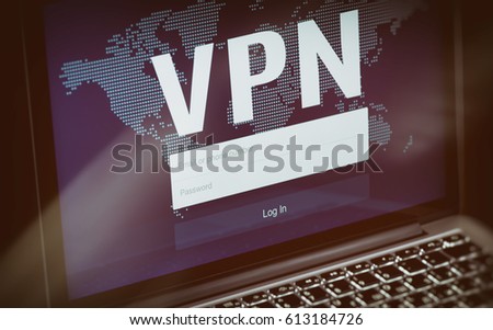 Cybersecurity concept. VPN technology. Network security on laptop