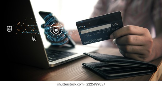 Cybersecurity, credit card, and privacy concepts to protect data. lock icon and internet network security technology Businessman protecting personal information on smartphone - Powered by Shutterstock