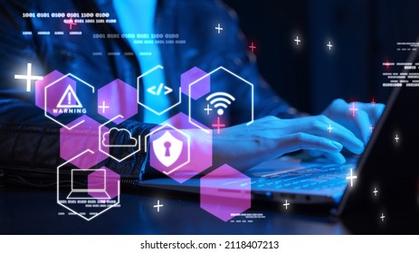 Cybersecurity cybercrime internet scam, businessman using digital network technology computer virus attack risk protection, identity privacy data hacking, AI artificial intelligence firewall
