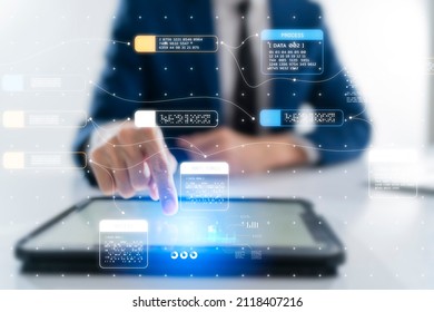 Cybersecurity cybercrime internet scam, businessman mobile tablet digital network technology computer virus attack risk protection, identity privacy data hacking, AI artificial intelligence firewall