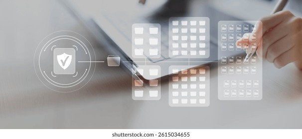 Cybersecurity and Data Protection in Digital Workflows on a Wide Banner, Business and Technology Concept.