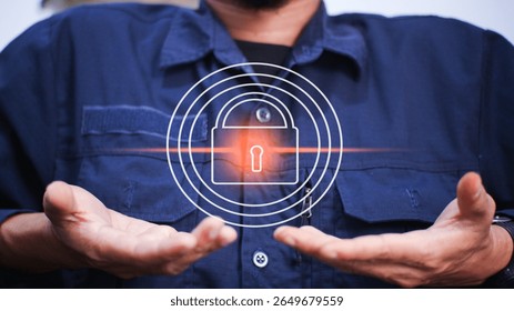 Cybersecurity and data protection on the internet. People touching virtual shields, secure access, encrypted connections. Password protected systems and storage. Cybersecurity technologies
