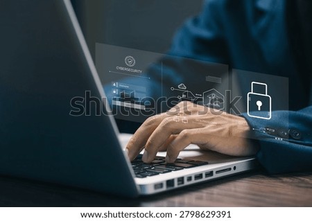 Cybersecurity data protection system displayed on laptop with secure login interface, encryption controls and digital security management, highlighting privacy and network defense.