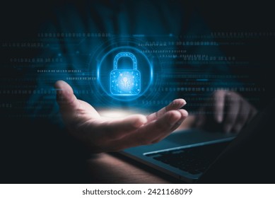 Cybersecurity digital lock technology encryption data protection virtual privacy authentication innovation online network information interface computing internet safety