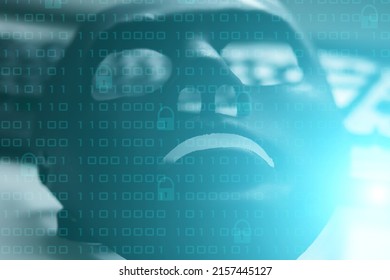 Cybersecurity, Digital Payment Protection, Software Virus Protection, Hacker Mask On Computer Desk