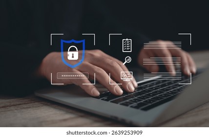 cybersecurity digital protection. a padlock icon symbolizing secure information, user privacy, encryption. importance of internet security, network safety, cybernetics in safeguarding digital data	