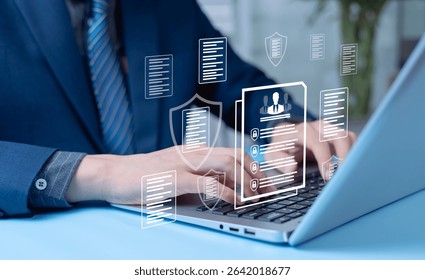 Cybersecurity and document protection advanced software secures corporate data, protects confidential documents, and manages employee information against cyber threats.