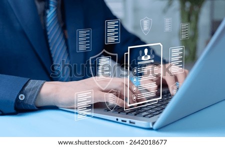 Cybersecurity and document protection advanced software secures corporate data, protects confidential documents, and manages employee information against cyber threats.