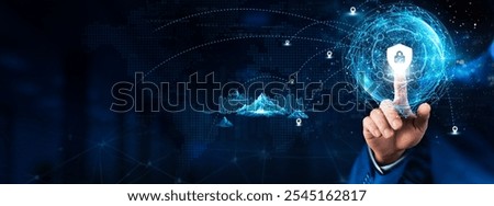 Cybersecurity: Hand touching global network connection and data exchanges, technology structure. Innovation networking on dark background, threat detection, data protection, risk management.