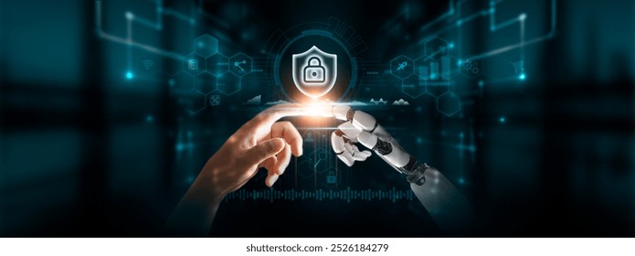 Cybersecurity: Hands of Robot and Human Touch Cybersecurity of Global Networking, Protecting Data, Preventing Cyber Threats, Securing Digital Technologies of Future.