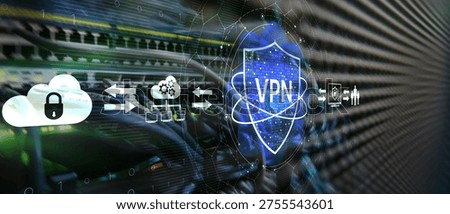 Cybersecurity Infrastructure and VPN Data Protection Visualization with Digital Security Shield.