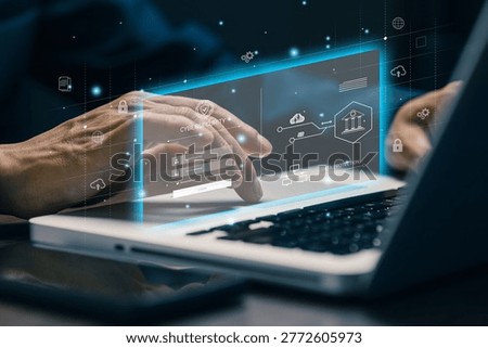 Cybersecurity interface concept with login system and data protection icons, secure access, encryption, cloud security, and modern digital protection technology.