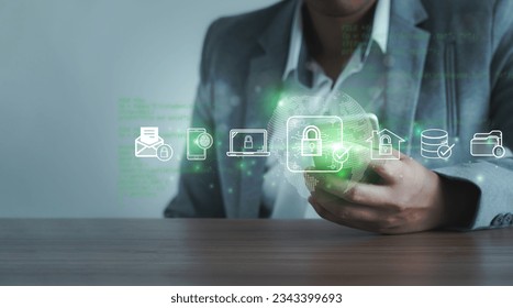 Cybersecurity and Internet Technology Concept. Protecting Data and Privacy with Network Security. Digital world internet security surrounded padlocks binary code. Safeguard business and personal data