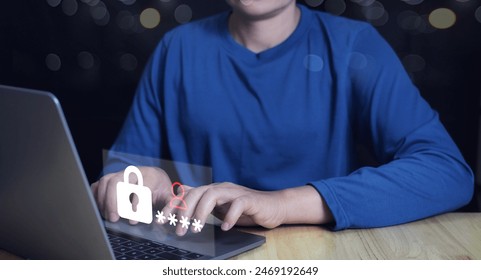 cybersecurity login and password, user type login and password, keeping user personal data safe, cyber security concept, data protection and secured internet access.