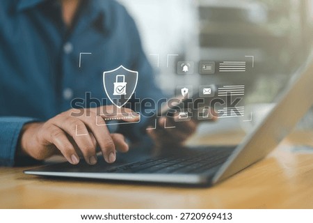 Cybersecurity for mobile devices, featuring secure access, encryption, password protection, and digital identity verification to ensure data privacy with a smart security interface.