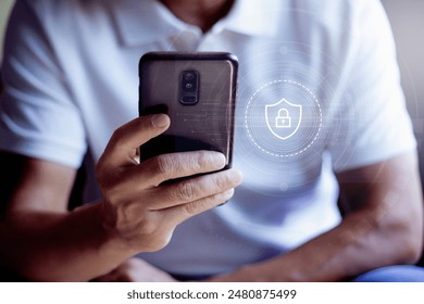Cybersecurity and privacy concepts to protect data. Businessman use smartphone with cyber security technology for protecting personal data and secure internet access. - Powered by Shutterstock - Get 15% off with code: PIKWIZARD15