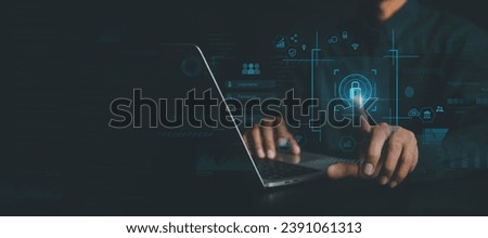 Cybersecurity and privacy concepts to protect data. Lock icon and internet network security on Big data.