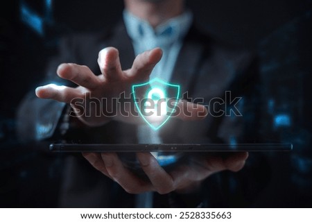 Cybersecurity and privacy concepts to protect data. Lock icon and internet network security technology protecting personal data on smartphone, virtual screen interfaces. cyber security.