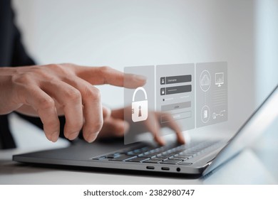 Cybersecurity and privacy concepts user privacy data information security encryption, protect business and financial transaction data, from cyber attack man using computer. internet network security.