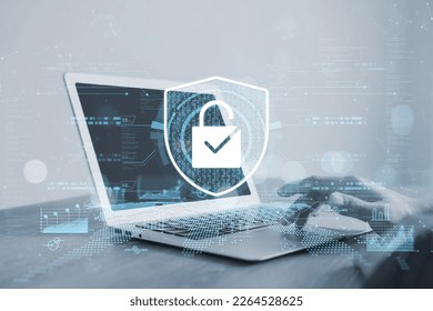 Cybersecurity privacy of data protection, businessman using laptop Secure encryption technology, security Internet access, security encryption of user private data, business confidentiality.