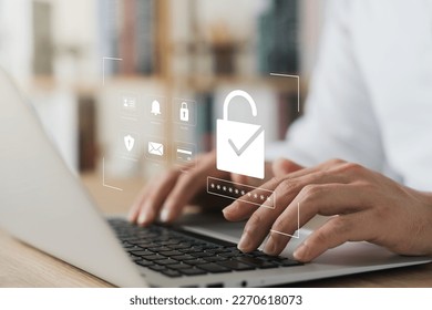 Cybersecurity privacy of data protection, businessman using laptop Secure encryption technology, security Internet access, security encryption of user private data, business confidentiality.
