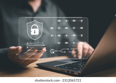 Cybersecurity privacy of data protection and management concept, Businessman use smartphone login to data cloud computing network connecting  data storage and internet service - Shutterstock ID 2312065721