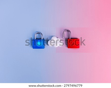 Cybersecurity and secure cloud infrastructure concept showing protected and vulnerable cloud systems. Cyber resilience, cloud vulnerability, data security and digital risk management in technology.