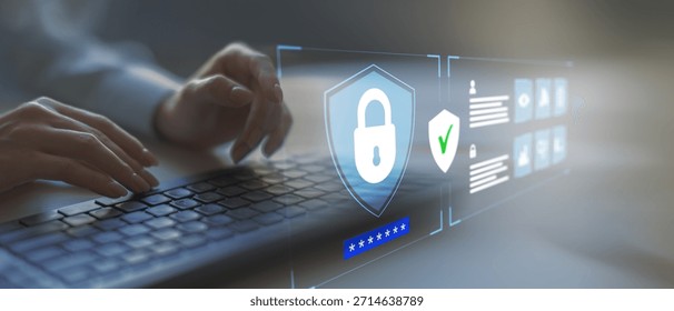 Cybersecurity Shield with Biometric Authentication and Data Protection Systems.
