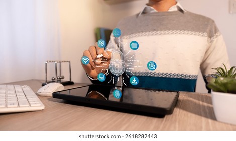 Cybersecurity technology in action: modern executive controlling protection systems using an advanced holographic interface