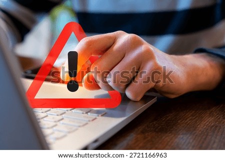 Cybersecurity Warning While Working On Laptop, Phishing Scam Spam Malware Security Threat Alert For Online Banking, Email Login Protection And Software Error