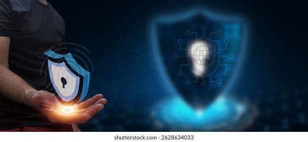 Cybersecurity at your fingertips, a visual representation of protection and access. The image captures a modern concept of digital security and data safety.