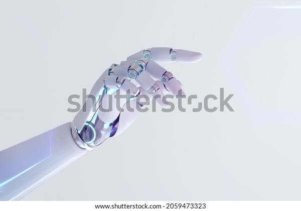 Cyborg hand finger pointing, technology of\
artificial intelligence