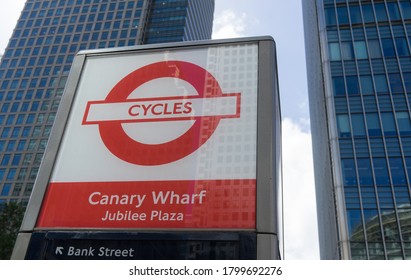 Cycle Hire Sign In Canary Wharf. London - 20th August 2020 