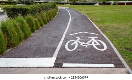 Cycle Lane Markings On Pathway Through Stock Photo 2134806379 