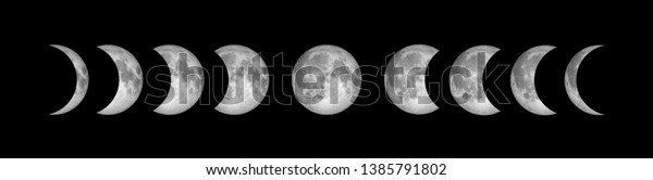 Cycle Moon\
Phases,Isolated with Clipping Path On black  Background, Elements\
of this image furnished by\
NASA